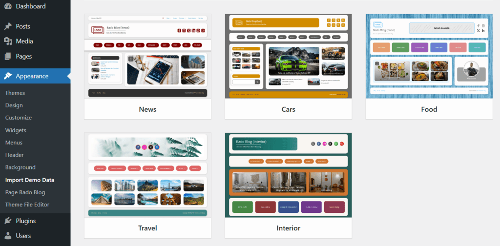 Import in one click full demo versions of sites